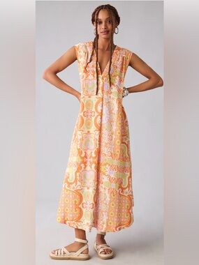 Anthropologie Maeve Printed V-Neck Tunic dress